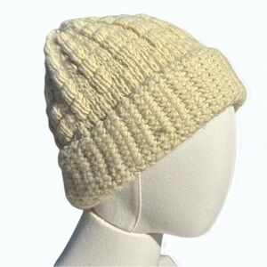Vintage Sears Cream Knit Beanie Hat - Soft Style Winter Cap OS